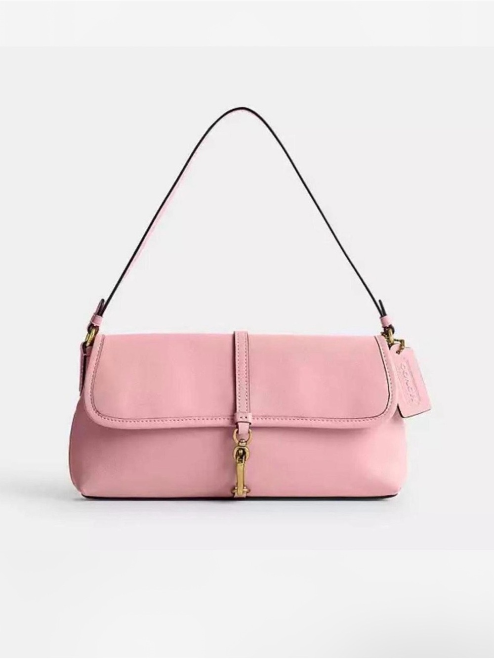 Coach Pink Leather Flap Shoulder Bag with Gold Hardware